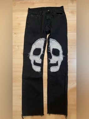 MNML Skulls Jeans Pants Size 33 Black